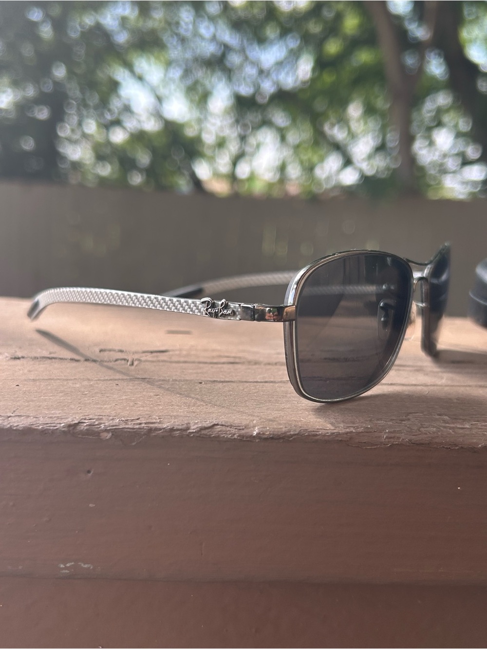 Ray-Ban Silver Carbon-Fiber Temples Black Lens Sunglasses Frame